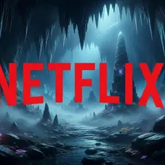 Mroczna, fantastyczna jaskinia z kryształami i mgłą. Czerwony napis NETFLIX sugeruje, że to dobry film na wieczór Netflix.