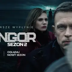 Klangor obsada: mężczyzna z plastrem na czole i kobieta w tle, na tle mrocznego morza. Prawda zawsze wypłynie.
