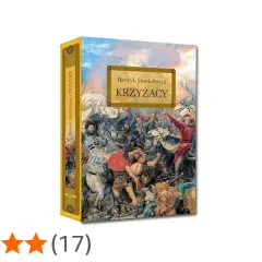 Okładka książki Henryka Sienkiewicza "Krzyżacy" przedstawia dynamiczną scenę bitwy, ukazując zmagania rycerzy.