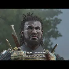 Yasuke, zdeterminowany samuraj, w zbroi, gotów do walki. "Teraz cię mam, Duarte.