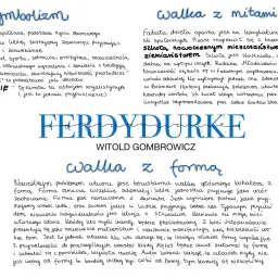Symbolizm i walka z formą w "Ferdydurke" Gombrowicza. Postacie, jak Geba, Łydka, Pupę, symbolizują różne aspekty życia i społeczeństwa.