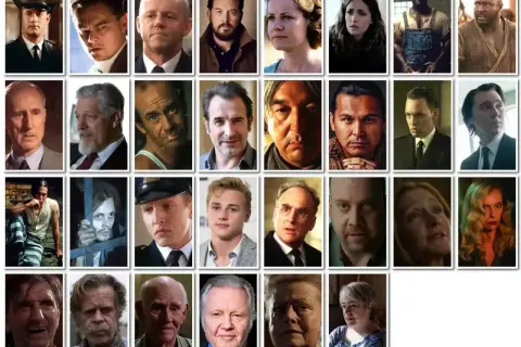 Portrety aktorów z filmu "Zielona Mila" i innych produkcji. Wśród nich Tom Hanks, Leonardo DiCaprio, Michael Clarke Duncan.