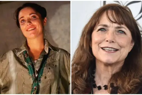 Karen Allen, znana z roli Marion Ravenwood w filmie "Poszukiwacze zaginionej arki", na dwóch zdjęciach: młodsza i starsza.