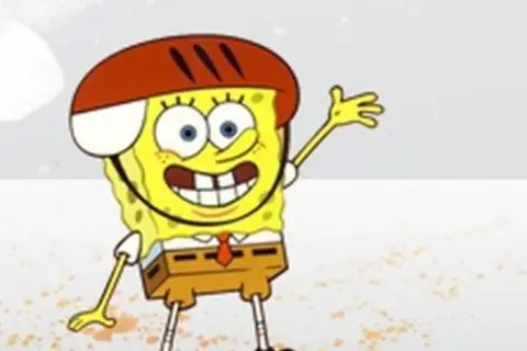 SpongeBob Kanciastoporty w kasku, macha ręką. Jedna z ulubionych spongebob postacie, gotowa na przygodę!