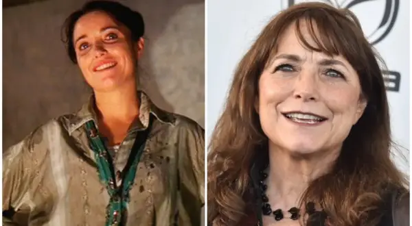 Karen Allen, znana z roli Marion Ravenwood w filmie "Poszukiwacze zaginionej arki", na dwóch zdjęciach: młodsza i starsza.