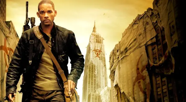 Will Smith w postapokaliptycznym świecie, przygotowany do walki. To kadr z jednego z jego filmów.