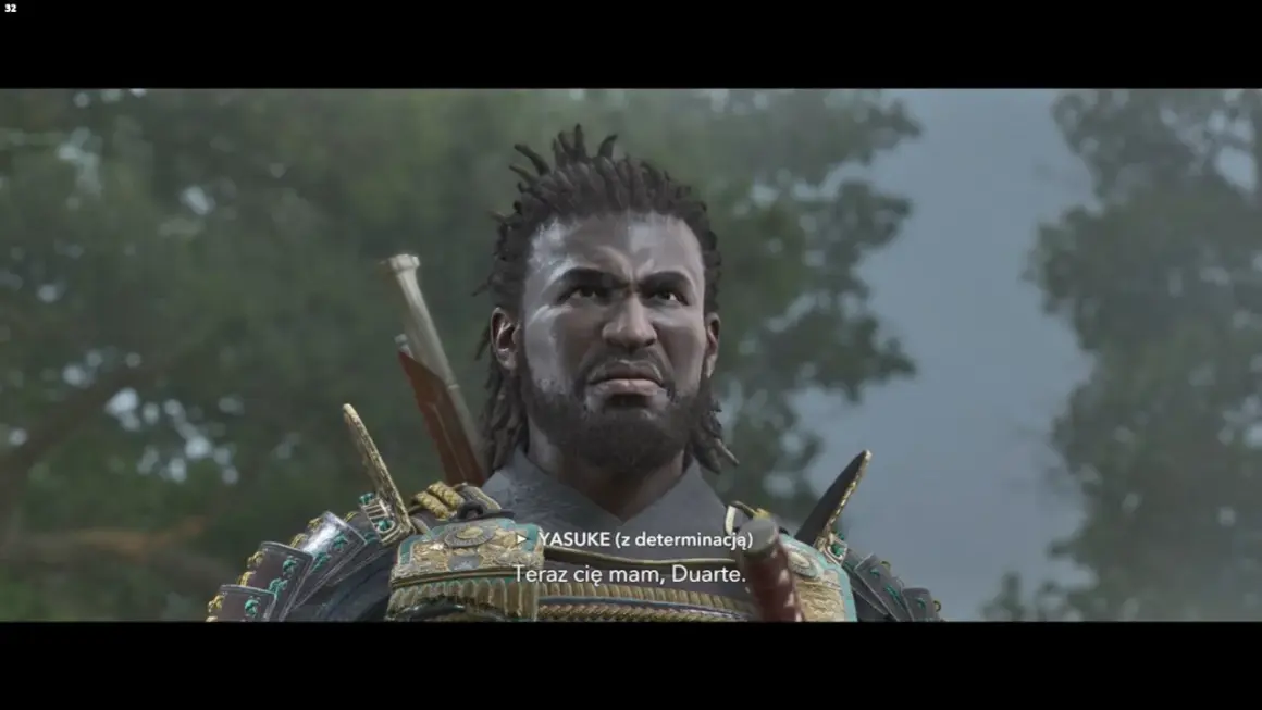 Yasuke, zdeterminowany samuraj, w zbroi, gotów do walki. "Teraz cię mam, Duarte.