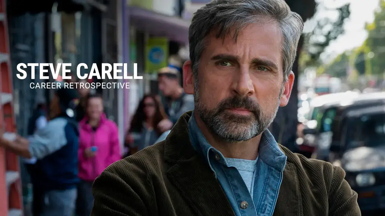 Steve Carell, znany z filmów, seriali i programów, w zbliżeniu na ulicy.