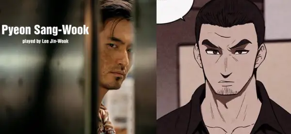 Pyeon Sang-Wook, grany przez Lee Jin-Wooka, w dwóch odsłonach: realistycznej i komiksowej.