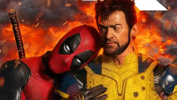Deadpool & Wolverine: obsada w ogniu. Deadpool opiera się o Wolverine'a, który patrzy w bok.